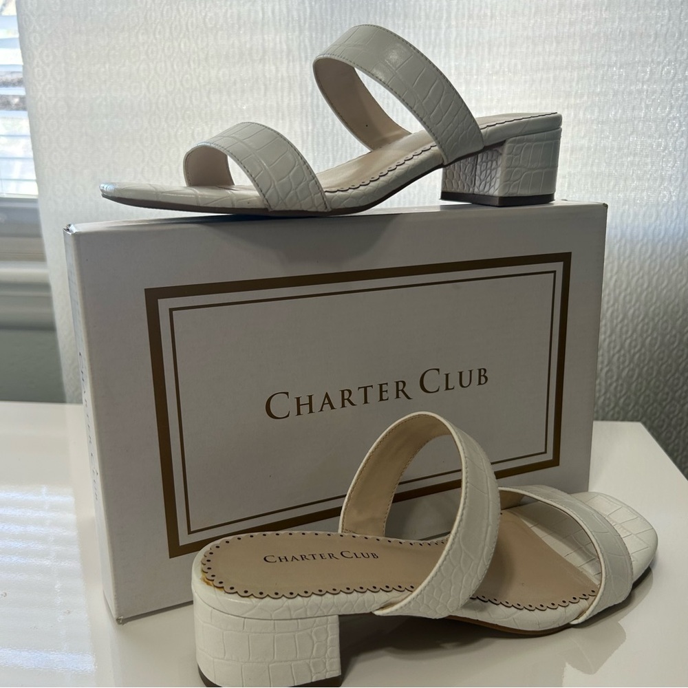 Charter Club Women's White Embossed Sandals